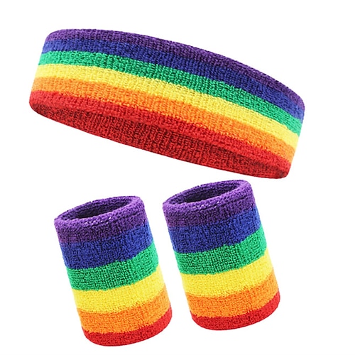 Karnevalskostüm 2026 Regenbogen Karneval Schweißabsorbierendes Stirnband Handgelenkstütze LGBTQ LGBTQ Fröhlich Lesbisch Erwachsene Herren Damen Maskerade Pride Parade Pride-Monat Einfaches Image