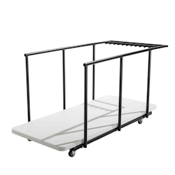 Oviala Business Rekkem Klapptisch 183 x 75 x 74cm x18 Weiß und Transportwagen 150 x 78 x 83cm Grau Image