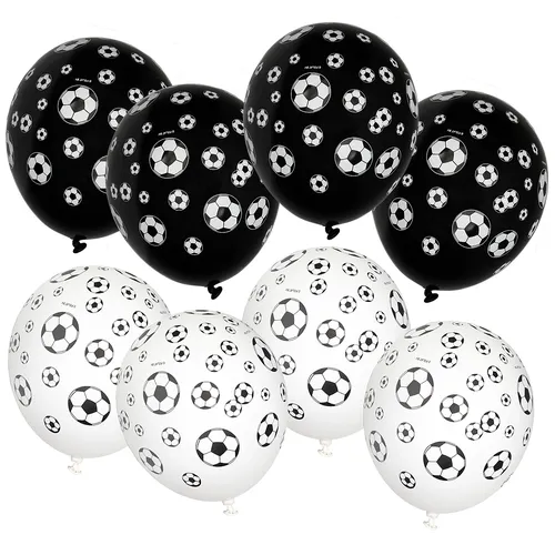 Ballons gonflables ""foot"", noir/blanc, 30 cm Ø, 8 pièces