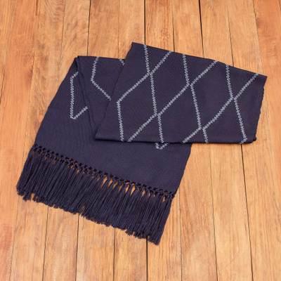 Navy Diamond Paths,'Handwoven Navy Cotton Table Runner with Diamond Pattern'