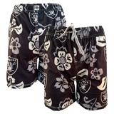 Youth Wes & Willy Black Las Vegas Raiders Floral Volley Swim Trunks