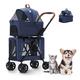 3-in-1 Dog Strollers for Small Medium Dogs Pushchair, Double Pet Stroller for 2 Dogs & Cats Pram, Puppy Travel Carriers Detachable Car Seat and Stroller (Blue)
