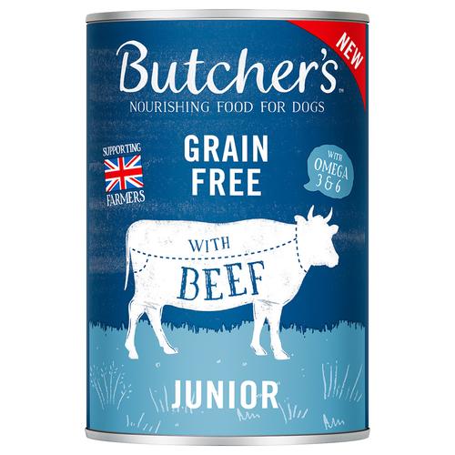 24x400g Butcher's Original Getreidefrei für Hunde Junior mit Rind Hundefutter nass