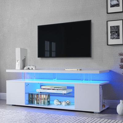 LED Lights Gaming Media Entertainment Center w/ Storage Cabinet