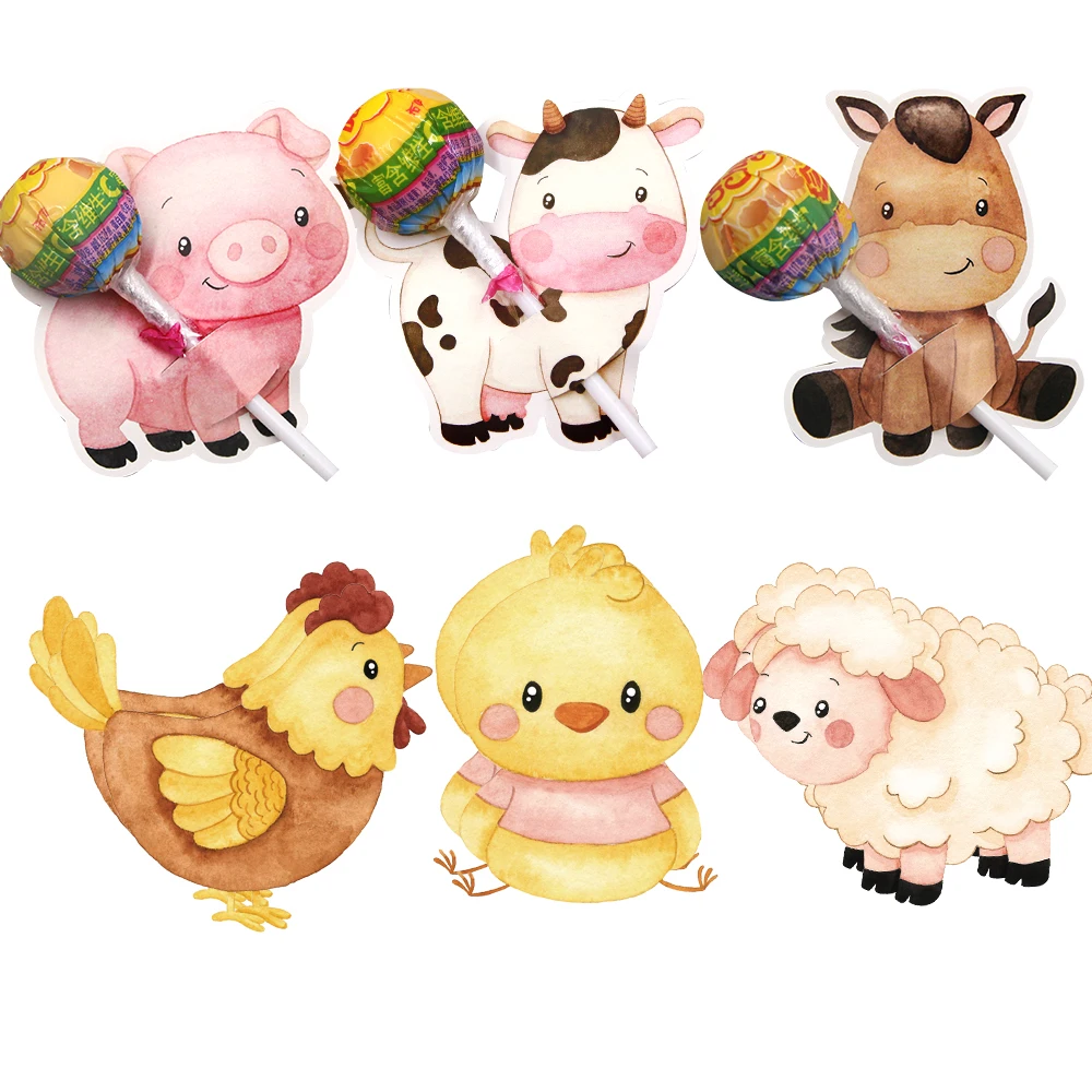 48 stücke Karton Tier Lutscher Karten Ackerland Süßigkeiten Verpackung Halter Für Kinder Bauernhof Tier Geburtstag Party Versorgung Süßigkeiten Zubehör Image