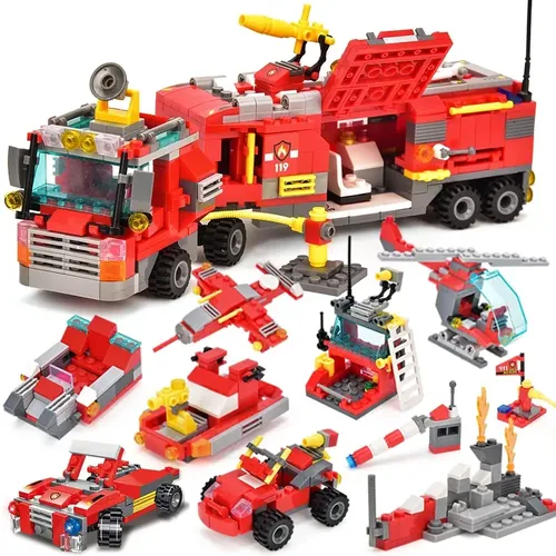678 stücke 8 in1 Stadt Feuerwehr auto Modellbau steine Feuerwehr set Feuerwehr mann Figuren Ziegel