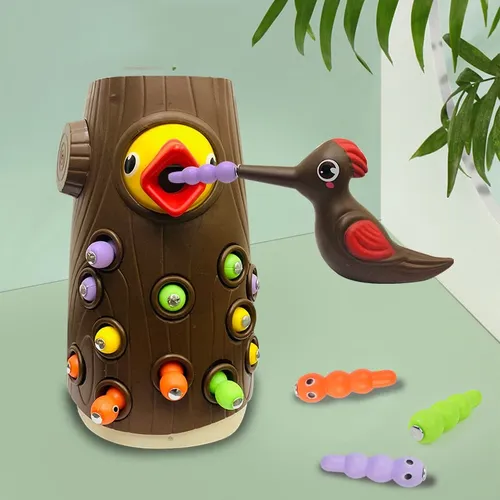 Montessori Holz Spielzeug Magnetischen Specht Fang Würmer Fütterung Spiel Spielzeug Set Feine Motor
