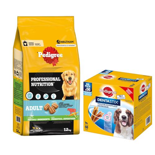 12 kg Pedigree Professional Nutrition Adult + 56 Stück Dentastix zum Sonderpreis! - mit Rind &...