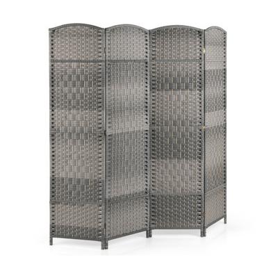 Costway 4-Panel Folding Privacy Screen with Hand-woven Pattern for Home Office Living Room-Gray