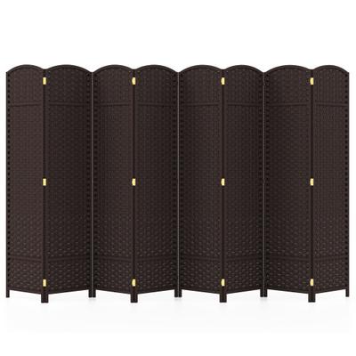 Costway 8-Panel Folding Room Divider with Hand-woven Texture and Wood Frame-Brown