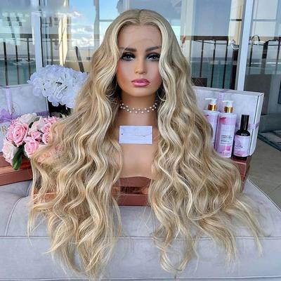 Unprocessed Virgin Hair 13x4 Lace Front Wig Free Part Brazilian Hair Wavy Blonde Multi-color Wig 130% 150% Density with Baby Hair Highlighted / Balayage Hair 100% Virgin Pre-Plucked For Women Long