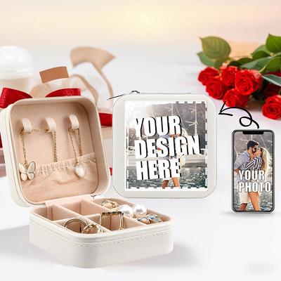 Personalized Photo Travel Jewelry Case Custom Wedding Gift for Couple Jewelry Box Gift For Women Valentine's Day Gift Storage Case Portable PU Leather Mini Jewelry Travel Case for Girls Womens