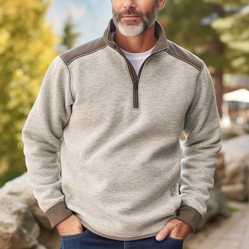 Herren Sweatshirt Pullover Reißverschluss-Sweatshirt Beige Stehkragen Farbblock Patchwork Sport Natur Täglich Festtage Strassenmode Basic Brautkleider schlicht Frühling Herbst Bekleidung