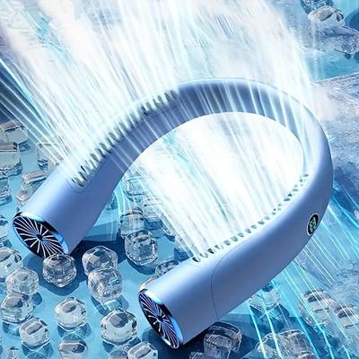 Bleiben Sie überall kühl mit unserem tragbaren Nackenventilator – freihändiger, flügelloser und wiederaufladbarer Ventilator mit 360-Grad-Kühlung, 3 Geschwindigkeiten und Kopfhörerdesign für den Image