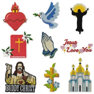 Jesus religious embroidery patch European wedding dress DIY clothing bag Iron On decoration and dove