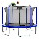 Machrus Upper Bounce 12 FT Round Trampoline Set with Safety Enclosure System and Trampoline Basketball Hoop w/ Ball & Pump - Backyard Trampoline - Outdoor Trampoline for Kids - Adults