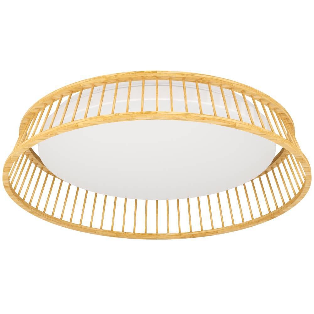 EGLO Deckenleuchte "LUPPINERIA", braun (braun, weiß weiß), 1, Ø 45cm H: 9,5cm, 1 Stk., Leuchten, Deckenlampe, Kunststoff in Weiß und Bambus in Natur, Lampe, Ø 45 cm Image