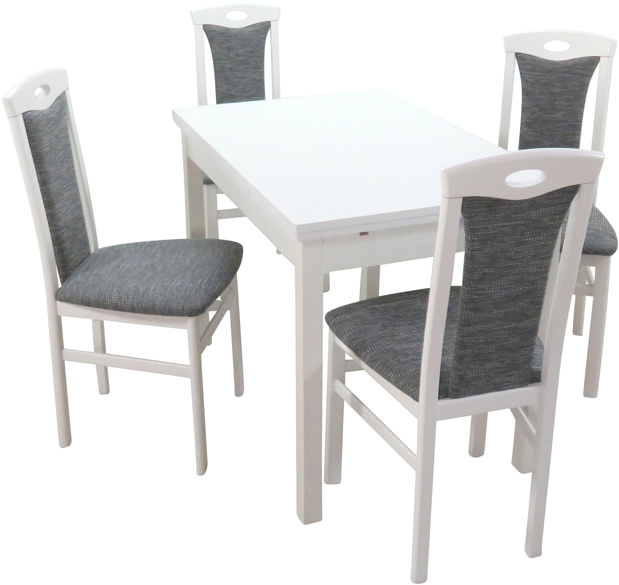 Essgruppe "5tlg. Tischgruppe", grau (grau, grau, weiß), B:45cm H:95cm T:48cm, FSC-zertifiziertes teilmassives Holz, HOFMANN LIVING AND MORE, Sitzmöbel-Sets, Essgruppe, Stühle montiert