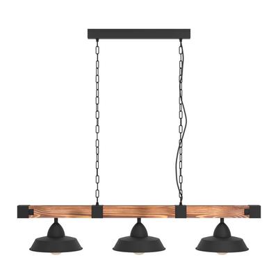 EGLO Hängeleuchte "OLDBURY", schwarz (schwarz, braun rustikal), B:26,00cm H:110,00cm L:118,00cm Ø:0,00cm, Lampen, Vintage Pendelleuchte, Schwarz, braun, E27, 118 cm, FSC zertifiziert Image