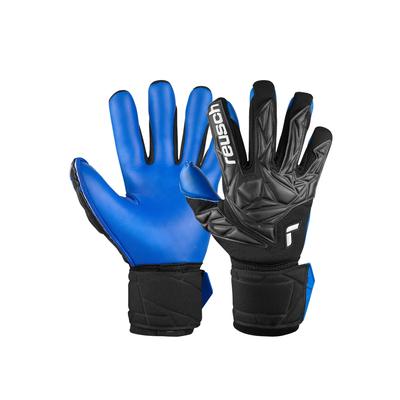 Torwarthandschuhe REUSCH "Attrakt Duo", Damen, Gr. 10, schwarz (schwarz, blau), 67% Elastodien, 28% Polyester, 5% Polyamid, mehrfarbig, sportlich, Handschuhe, mit Evolution Negative Cut