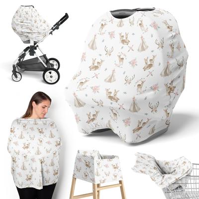Woodland Deer Floral Girl 5 in 1 Baby Car Seat and Nursing Cover Blush Pink Mint Green Boho Watercolor Bohemian Forest Animal