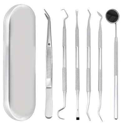 3/4/5/6pcs Stainless Steel Dental Hygiene Kit, Dental Mouth Mirror, Steel Tweezers Probe, Dentist Instrument Teeth Cleaning Dentistry Oral Care Tool