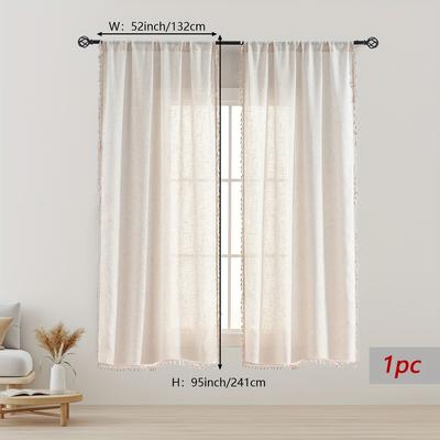 1pc Bohemian Cotton And Linen Lace Curtains With T...