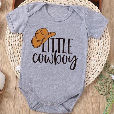 Little Cowboy Letter Print Baby Cute Romper, Summer Newborn Short Sleeve Bodysuit Pregnancy Gifts