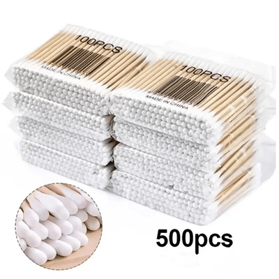 500pcs Cleaning Cotton Swabs, Double Round Tip Design For Ear Nose Clean, Excellent Beauty Tools With Storage Bag For Effective Makeup And Personal Care, Great For Daily Home Use & Outdoor
