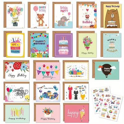 20pcs, Birthday Cards With Envelopes, Blank Inside, Assorted, Happy Birthday Cards, Message Card, Thank You Card, Greeting Card, Blessing Card, Commemorative Card, Anniversary Message Card
