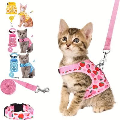 3pcs Set Soft Cat Harness And Leash Collar Set Pet...