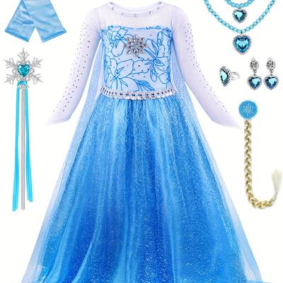 Queen Costume For Girl Dress Cosplay Princess Dress Up Clothes For Little Girls Party Perform Halloween With Wig, Crown, Mace, Gloves Accessories