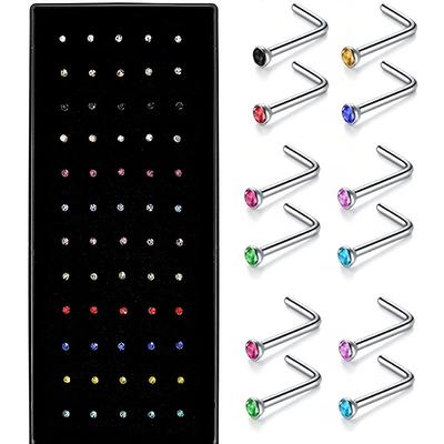 60 Pcs Stainless Steel Stud L-shaped Nose Piercing...