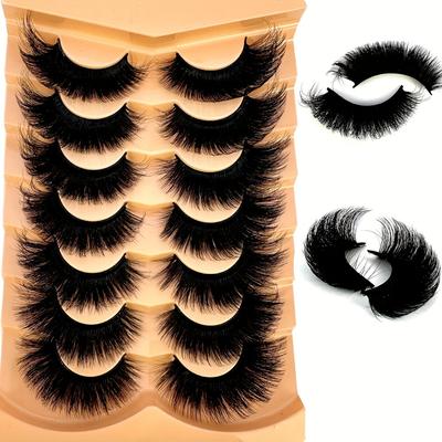 TEMU 7 Pairs Fake Eyelashes Thick Long False Eyelashes Dramatic Lashes 3d Faux Mink Eyelashes Full Strip Lashes Makeup