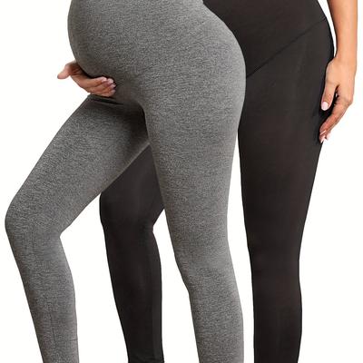 2pcs Women's Maternity Solid Leggings Slim Fit Med...
