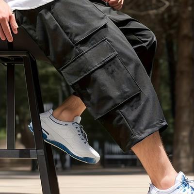 TEMU Plus Size Men's Trendy Capri Cargo Pants With Multi Pockets For Outdoor