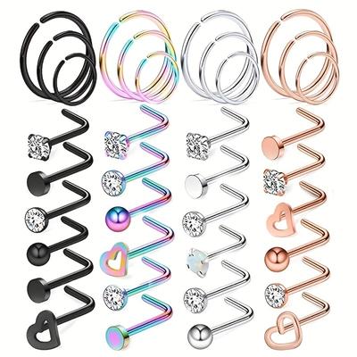 36pcs Simple Style Hoop Nose Ring Nose Stud Nail S...