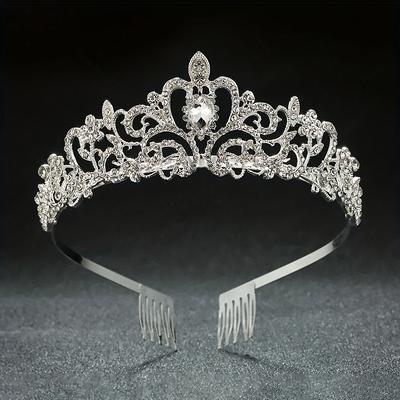 Rhinestone Crown Princess Crown With Comb Bridal W...