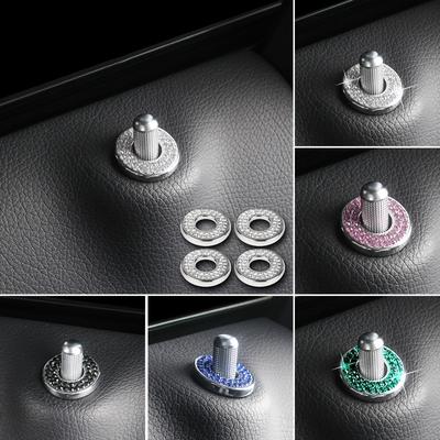 4pcs Car Door Bolts Door Lock Pin Cover Glitter Artificial Diamond Auto Decoration Trims Ring Sticker For C Class C200l Glc260 C260l Car Accessories