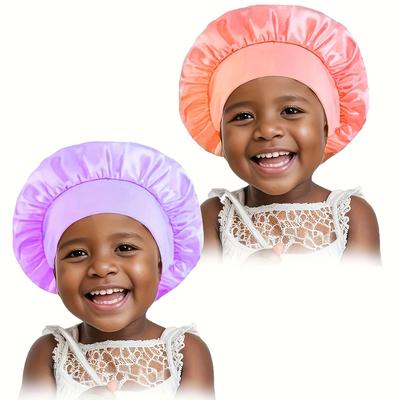 TEMU 2pcs Girls Cute Silky Satin Feeling Bonnet Wide Sleep Decorative Hair Accessories