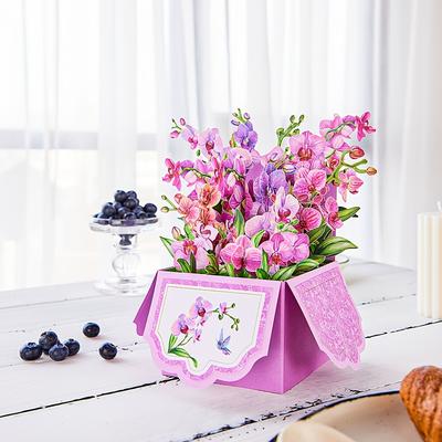1pc Orchid Pop-up Flower Box Card - Perfect For Home Decor & Mother's Day Gifts!