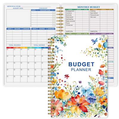 TEMU 1pc Budget Planner - Monthly Finance Organizer With Expense Notebook To Manage Your Money Effectively, Undated Finance Planner/account Book, Start Anytime, A5, 100gsm Paper - Water Flower