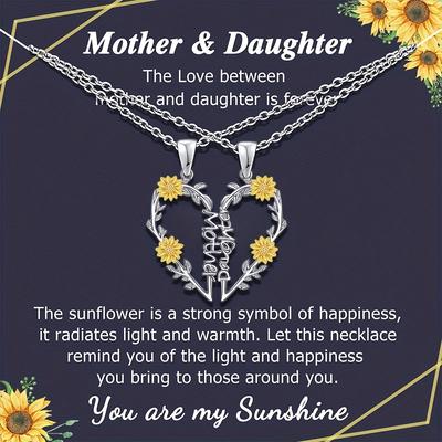 2pcs Mom And Daughter Sunflower Necklace You Are My Sunshine 2 Pack Pendant, For Mom To Send Daughter Mother's Day Birthday Gift
