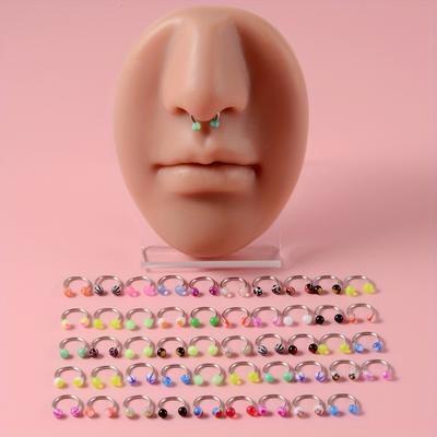 50 Pcs Colorful Ball Horseshoe Nose Ring Set Simpl...