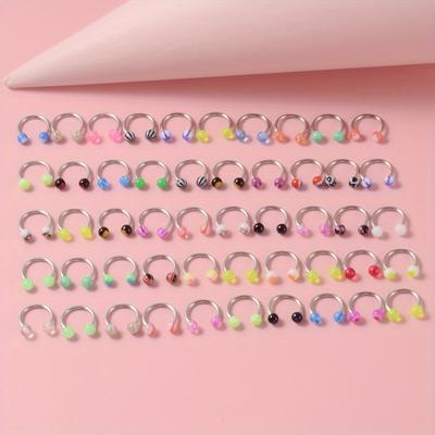 50 Pcs Colorful Ball Horseshoe Nose Ring Set Simple Nose Piercing Jewelry