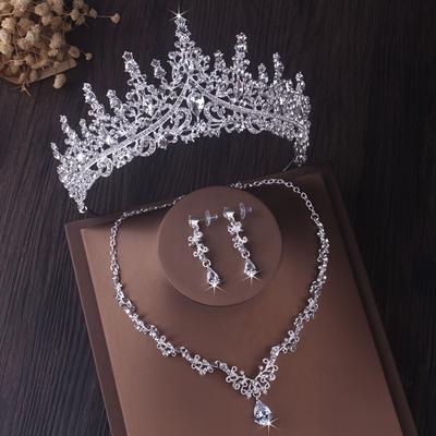 3pcs Luxury Silvery Crystal Bridal Jewelry Set Rhi...