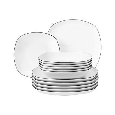 Seltmann Weiden Lido Black Line Tafelservice eckig 12er Set schwarz-weiß Image