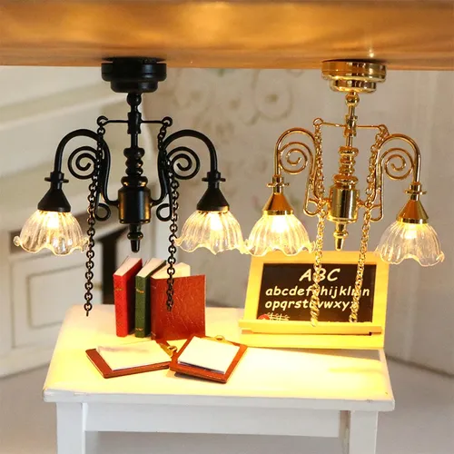 Antike Puppenhaus Miniatur LED Lampe Decken leuchte Kronleuchter Drop light Beleuchtung Wohn möbel