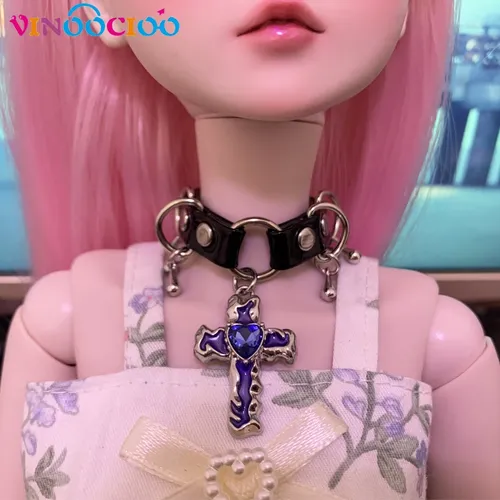 Bjd Puppe Onkel Puppe Halskette rosa/blau Kristall Kreuz Puppe Kette Choker Puppe Spielzeug Zubehör