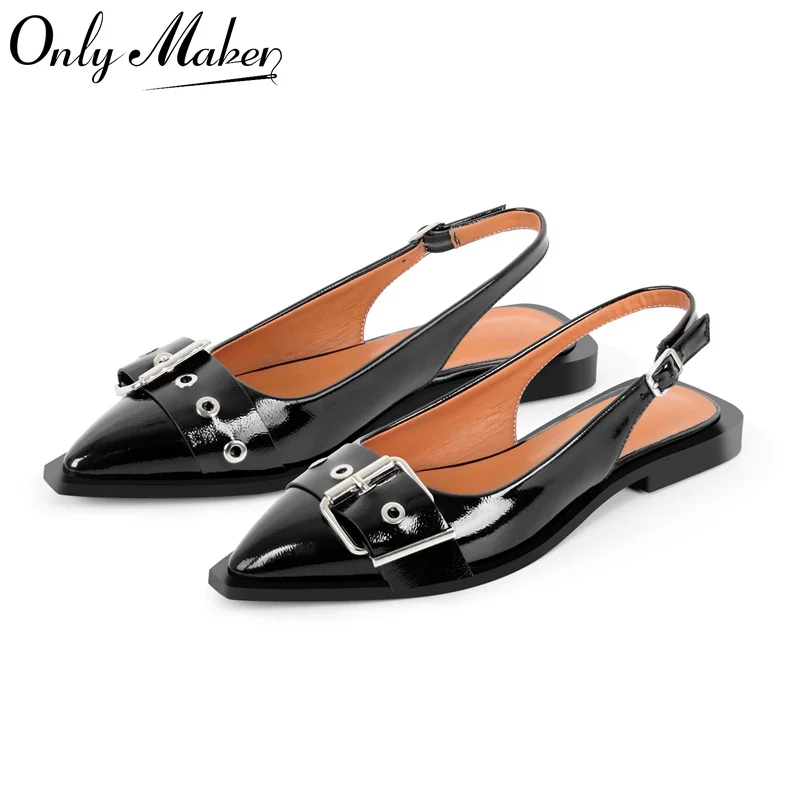 Onlymaker Damen-Schuhe, schwarz, spitze Zehenschnalle, Slingback-Schnalle, flache Schuhe, bequem, Mary Jane, Übergröße, modische Schuhe